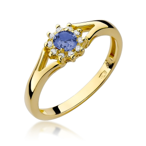 Pierścionek z Tanzanitem 0,15ct i Diamentami ze złota próby 585. W-0185TAN